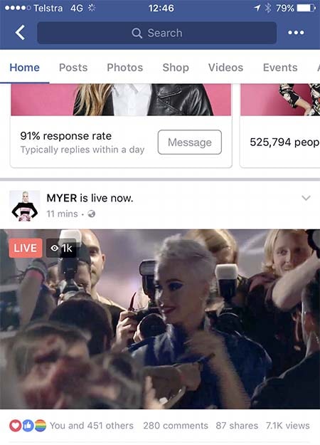 Live stream to Facebook - Katy Perry special guest appearance for MYER, Pitt Street Sydney
